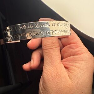 Premier Designs Silver Tone Inspirational Cuff Bracelet Love is kind.